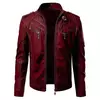 Jaqueta masculina de couro PU falso, casacos masculinos slim fit, outwear preto