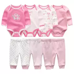 Conjunto de calças e bodysuits de algodão de manga comprida para meninos e meninas, roupas unissex para primavera e outono, 8 peças por lote na internet
