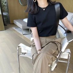 Camisa de base elástica slim fit feminina, 100% algodão, manga curta, gola redonda, moda, verão - Wolf Magazine