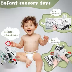 Bebê macio 3D Touch Feel Livro de pano de alto contraste, aprendizagem precoce sensorial, carrinho de criança infantil, 0-12 meses