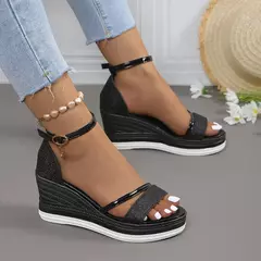 Sandálias de cunhas de dedo aberto para mulheres, sapatos casuais rasos, salto alto, plataforma, sandálias sexy designer, nova moda, verão, 2024 - Wolf Magazine