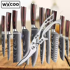 WXCOO-Aço Inoxidável Chef Japonês Faca Set, Tesoura De Cozinha, Faca De Desossagem, Carne Cutelo, Frutas Cutelo, Peixe, Santoku Facas