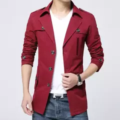 Trench coat masculino de algodão puro, blusão azul, sobretudo longo e fino, gola virada para baixo, jaqueta casual, New Wash, outono - Wolf Magazine