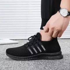 Tênis leve vulcanizado masculino, tênis casual de malha, com cordões, caminhada e corrida, academia, na moda - loja online