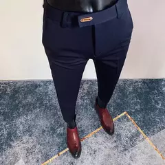 Calça formal de negócios casual masculina, slim fit, cor sólida, terno de festa de casamento, escritório, verão