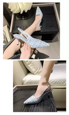 Imagem do Sandálias de salto alto com sal marinho para mulheres, sapatos únicos com meia-cabeçada traseira oca, moda casual versátil