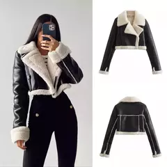 Jaqueta vintage de zíper frontal feminina, gola lapela, mangas compridas, roupas chiques femininas, monocromáticas, moda senhora - comprar online