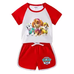 Boys Paw Patrol T-shirt manga curta Top e Shorts Set, bebê meninos roupas, roupas dos desenhos animados, terno verão, novo conjunto infantil, 2022, 2pcs - loja online