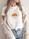 Camiseta estampada criativa feminina solar, tops de verão hip-hop, gola redonda, combina tudo, manga curta, algodão, roupas femininas confortáveis