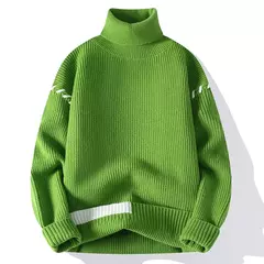 Suéter masculino casual de malha gola alta, moda juvenil, vitalidade, pulôveres soltos, retalhos quentes, malhas, outono, inverno, novo - Wolf Magazine