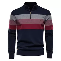 Aiopeson Suéter de Retalho Masculino, Pulôver de Algodão, Casual, Zíper, Gola Fechada, Quente, Moda de Inverno, Nova na internet