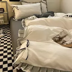 Conjunto de lençóis estilo renda, roupa de cama bowknot, cama Skin-Friendly, solteiro, casal, rainha, cama king size