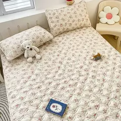 Capa de cama acolchoada estilo floral colcha colchão elástico protertor engrossar roupa de cama rsilençóis para casa (sem fronha) na internet
