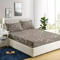 Plum Blossom Elástico Lençol, Lençol, Fronhas * 2, Sem PillowCore, Colchão de Proteção, 100% Poliéster, 3 Pcs