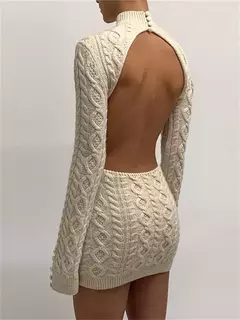 Weird Puss-Mini Vestidos de Gola Alta Elástica Feminina, Tricô Chique, Sem Costas, Manga Comprida, Soft Bodycon, Streetwear, Sexy, Outono