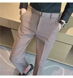 Calça formal masculina estilo britânico, monocromática, fina, casual, de negócios, escritório, social, calça de tornozelo, streetwear, alta qualidade - comprar online