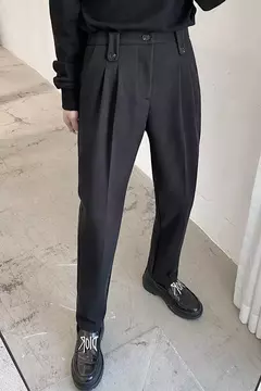 Calça social masculina de lã, calças com cintura elástica, casual e social para outono e inverno na internet