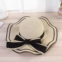 Chapéu de praia vaqueiro feminino, lateral larga, chapéu Panamá casual, Lady Classic, nó liso, chapéu de sol palha, presente Fedora feminino, verão