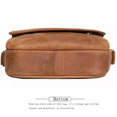 Bolsa de ombro retrô de couro genuíno masculina, grande capacidade, bolsa transversal diagonal, bolsa pequena para iPad, cavalo louco