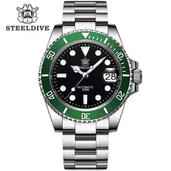 Imagem do STEELDIVE-Relógio Automático Masculino, Relógios de Mergulho, Moldura Cerâmica Verde, Vidro Sapphire, Mostrador Preto, 300m Impermeável, SD1953