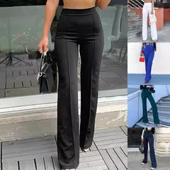 Calça larga fina e monocromática feminina, cintura alta, OL, calça longa de carreira feminina, moda outono, calça chique de fundo drop - loja online
