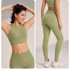 Conjunto de roupas de yoga feminino cintura alta leggings e topo duas peças sem costura roupas de exercício de fitness roupa interior de treino de fitness