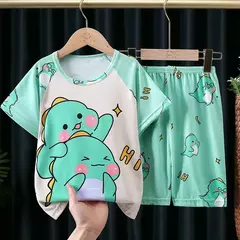 Conjunto de pijamas de manga curta infantil, roupa de menino, roupa de dormir infantil, verão na internet