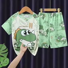 Verão novas crianças pijamas de seda leite mangas curtas em torno do pescoço meninos meninas ar condicionado roupas para casa 8-18 polegadas - comprar online