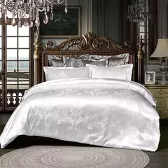 Imagem do Luxo Satin Jacquard Único Duplo Duvet Cover Set, Europeu Conjunto de cama de casamento, Queen Size Quilt, King Size, High End