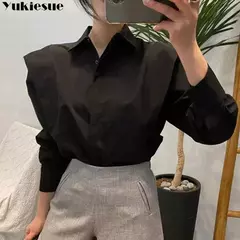 Blusas soltas de mangas compridas femininas, camisa chique, tops elegantes de rua, blusas de escritório OL, novas, outono, 2023