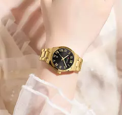 Curren-relógio de pulso de aço inoxidável feminino, cor do ouro, impermeável, quartzo, romântico, presente para namorada - comprar online