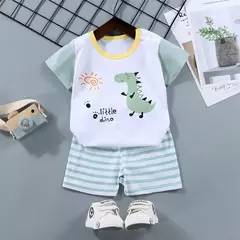 Conjunto de roupas para crianças de 1 a 6 anos, pijama de algodão com listra e shorts, design cartoon, estampa de zebra e dinossauro, 2 peças na internet
