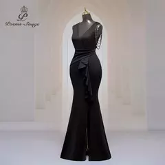 Vestido sexy de fenda lateral para mulheres, Vestido longo de baile, Ombro macio de cetim, Vestidos de noite, Vestido Maxi