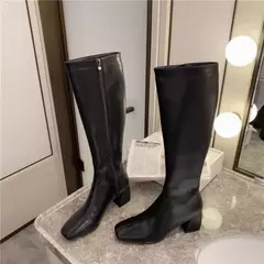 Botas de couro PU na altura do joelho com salto grosso para mulheres, botas longas quentes, sapatos femininos, zíper macio, moda inverno 2023 - comprar online