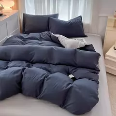 Imagem do Conjunto de cama de tecido com escova de cor sólida, 2 lados, 4 peças, capa de edredom, fronha, lençol, colcha, único, queen, king size