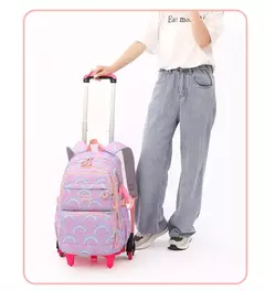 Rolling School Bags for Girls, Mochila impermeável para crianças com rodas, Trolley Luggage Back Pack, Ensino médio - Wolf Magazine