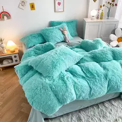 Imagem do Conjunto de cama luxuoso preto macio, capa de edredão Shaggy, 2 fronhas, zíper, veludo macio, 3pcs