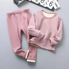 Conjuntos de pijama listrado forrado de pelúcia para crianças, aconchegante, caloroso, projetado para outono e inverno, homewear, adequado para crianças, uso diário e sono na internet