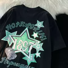 Imagem do Homens e mulheres com impressão de letras superdimensionada camiseta de manga curta, streetwear hip hop, roupas vintage, camiseta solta