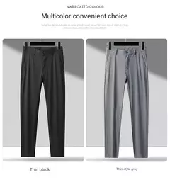 Imagem do Calça fina de seda láctea elástica de quatro lados masculina, casual para escritório, nova, verão