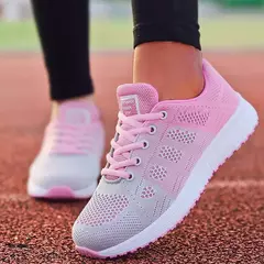 Tênis respiráveis para mulheres, sapatos vulcanizados, sapatilhas de renda, tecido de malha, calçado feminino, liso, novo, moda, 2024