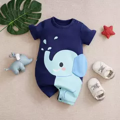 Macacão de manga curta de elefante 3D recém-nascido, confortável e macio, roupas de bebê, meninos e meninas, desenhos animados bonitos, 0-18, verão