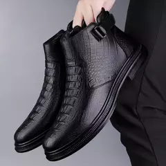 Botas Chelsea de couro genuíno masculinas, sapatos de negócios com pele, bota de inverno quente, couro de vaca, tendências da moda, novas - comprar online