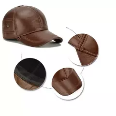 Boné de beisebol de couro verdadeiro para homens, boné de couro real, orelha exterior, novo estilo, inverno quente, 2022