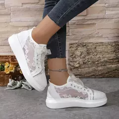 Tênis de lona respirável para mulheres, sapatos brancos casuais, sapatos de grife, nova moda, verão, 2024 na internet
