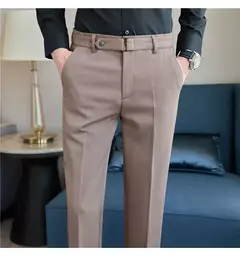 Calça formal masculina estilo britânico, monocromática, fina, casual, de negócios, escritório, social, calça de tornozelo, streetwear, alta qualidade na internet