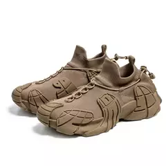 Sapato casual de malha leve masculino, meias respiráveis, tênis antiderrapante, sapato de pai versátil, popular, novo, 2024 - comprar online