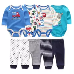 Conjunto de calças e bodysuits de algodão de manga comprida para meninos e meninas, roupas unissex para primavera e outono, 8 peças por lote - comprar online