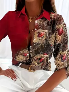 Camisa havaiana de manga comprida feminina com estampa 3D, camisas soltas femininas, tecido confortável, moda casual, tamanho do personagem, quente na internet