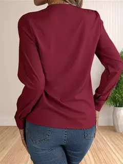 Vestido feminino de manga comprida em camadas com decote em v, tops de trabalho, roupa de escritório, blusa empresarial, 2024 - Wolf Magazine